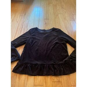 Jordache women's black faux velvet long sleeve casual blouse size medium